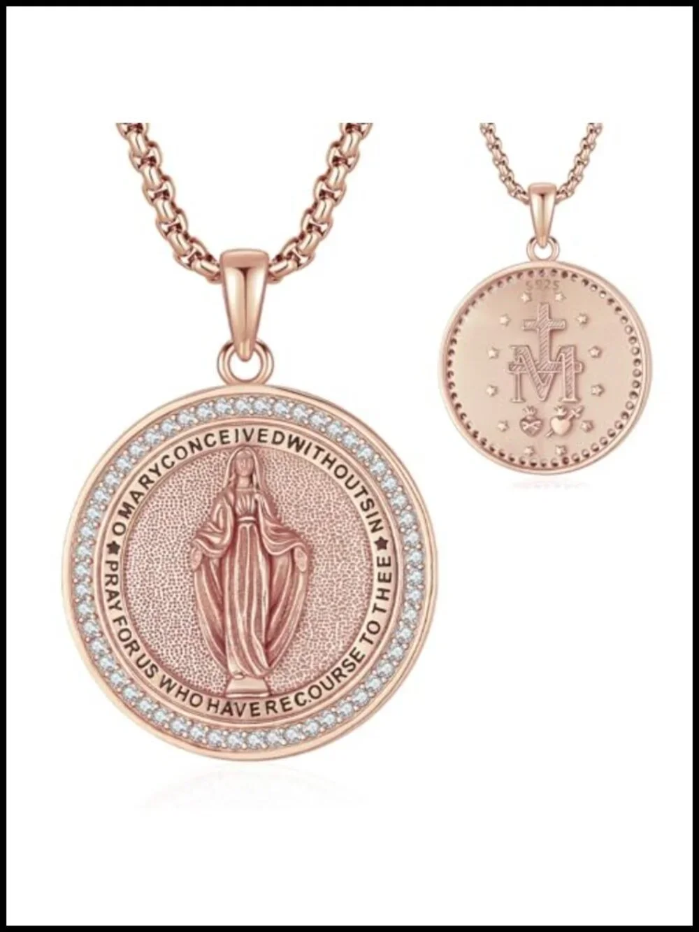 Sterling Silver Virgin Mary Medal Necklace 18K Gold Plated Catholic Pendant